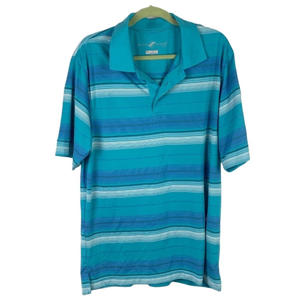 Glen Echo Golf Mens Size Large Dry Gear Polo Shirt Blue Stripe